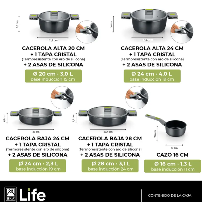 Batería de cocina 9 piezas Life