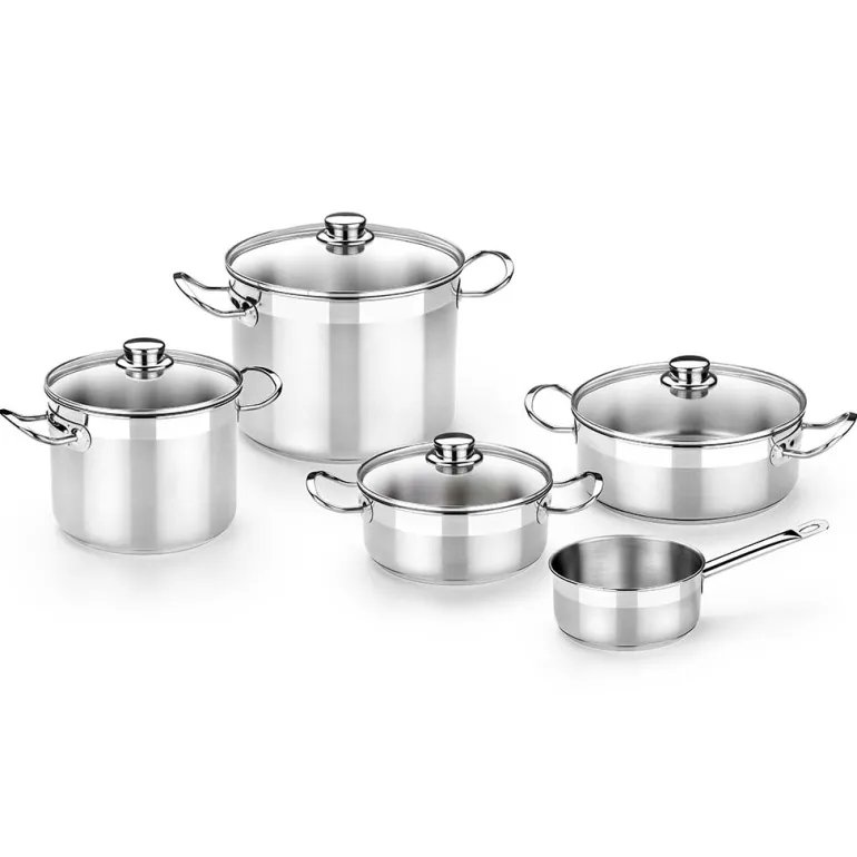Batería de cocina 9 piezas acero inoxidable sin antiadherente con tapa